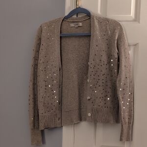 LOFT Women's Beige Cardigan with Sequin Accents